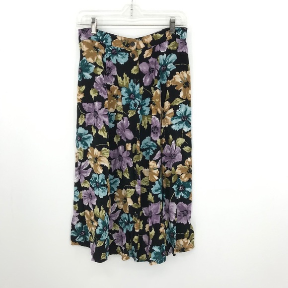 Sag Harbor Dresses & Skirts - Sag Harbor Floral Boho Maxi Skirt Button Up Black